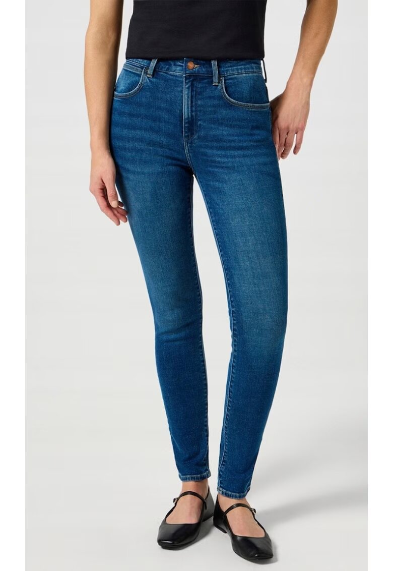 Wrangler Blugi dama - talie inalta - albastru inchis - denim elastic - bumbac/elastan