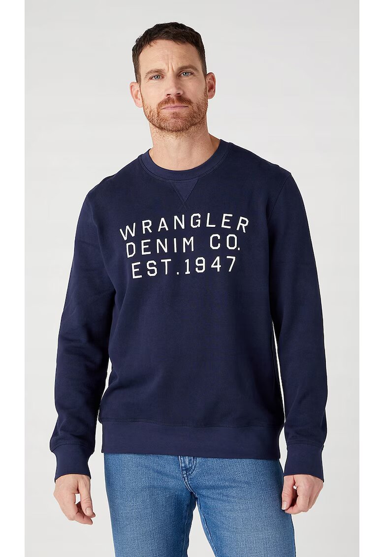 Wrangler Bluza barbati grafic Crew - bleumarin cu imprimeu alb - 100% bumbac