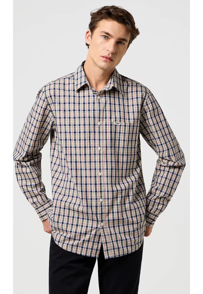 Wrangler Camasa barbati - clasica - bumbac - bej - maneca scurta - fermoar si nasturi