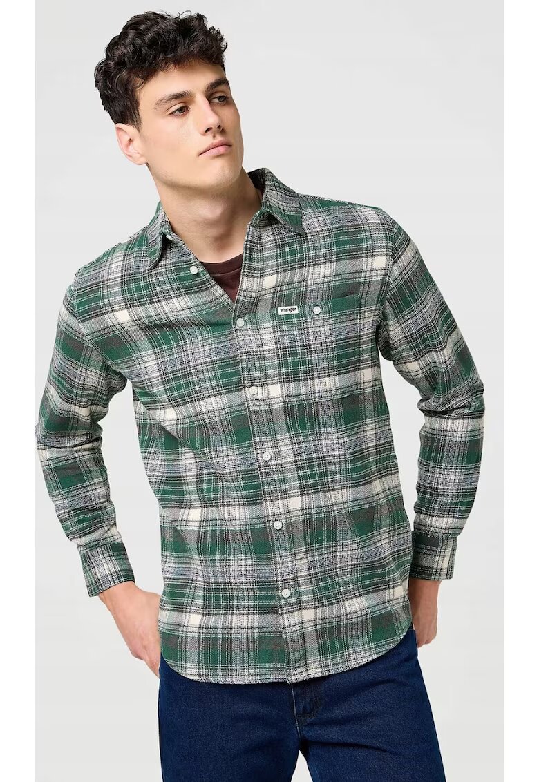 Wrangler Camasa barbati - clasica - verde - bumbac - maneca scurta