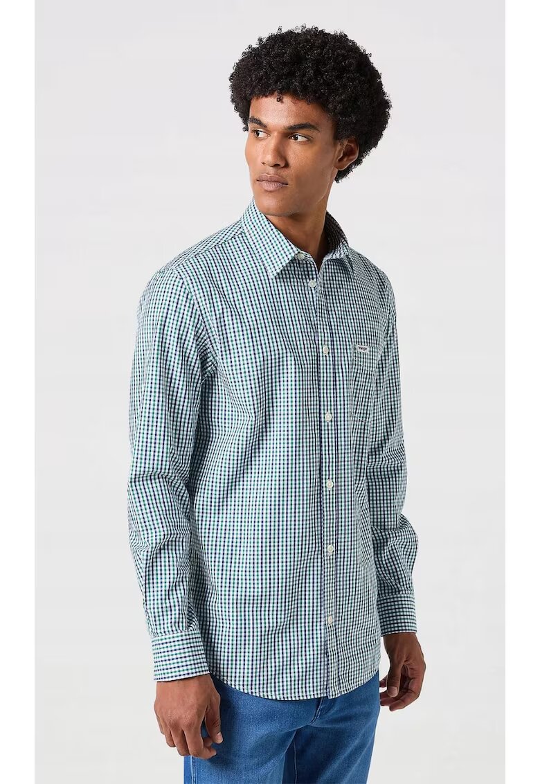 Wrangler Camasa barbati - cu carouri mici - albastru - bumbac