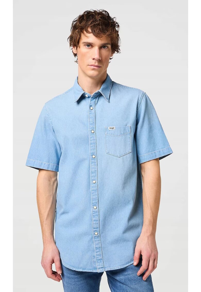 Wrangler Camasa barbati - cu un buzunar - albastru - bumbac - maneca scurta - croiala regular fit -