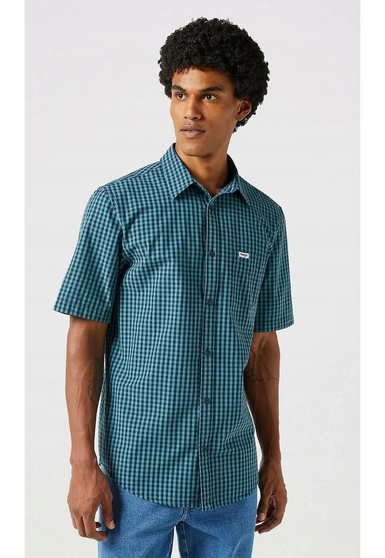 Wrangler Camasa barbati - cu un buzunar - verde - bumbac - maneca scurta -