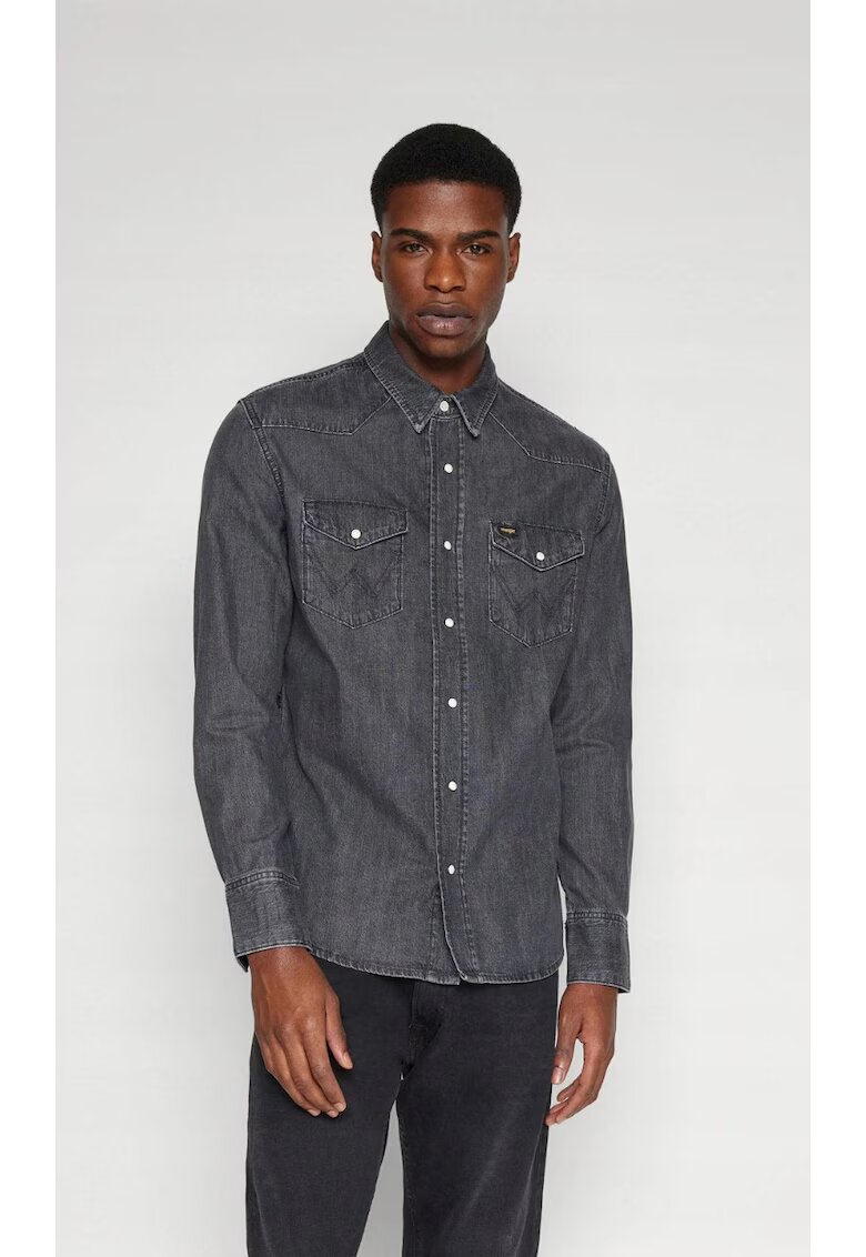 Wrangler Camasa barbati - Heritage - croiala regulata - negru spalat - denim