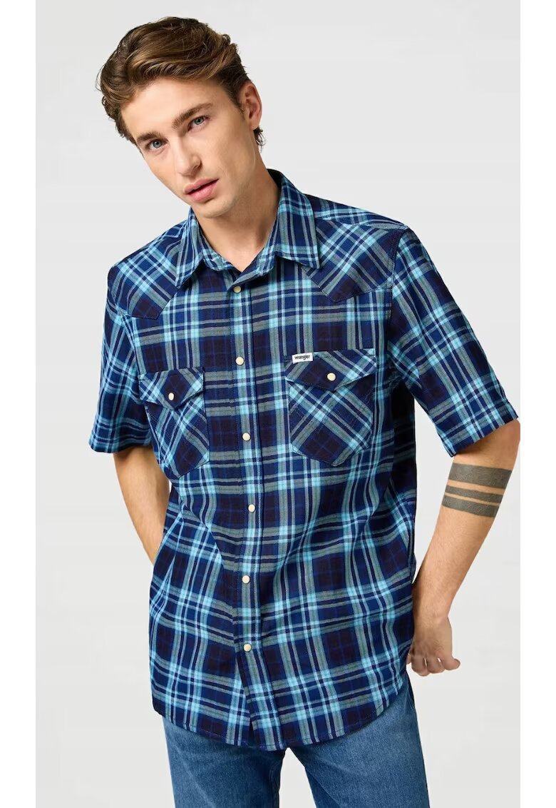 Wrangler Camasa barbati - Latigo Indigo - 2 buzunare - fermoar - albastru - bumbac