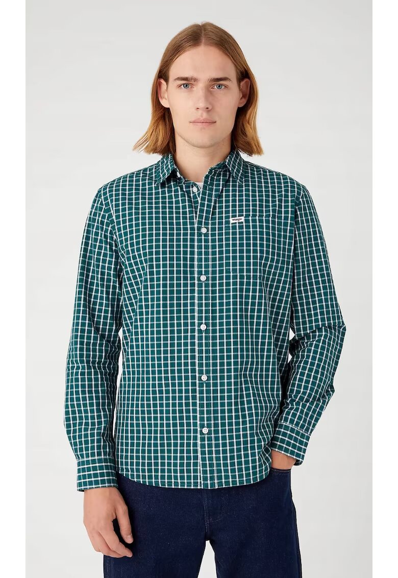 Wrangler Camasa barbati - model We Care - croiala regulata - verde-teal intens - bumbac - Verde