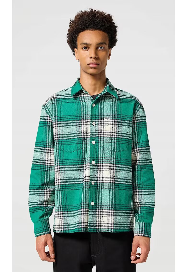 Wrangler Camasa barbati Non Frayed - croiala relaxata - carouri albastru - azur si alb - bumbac cu poliester