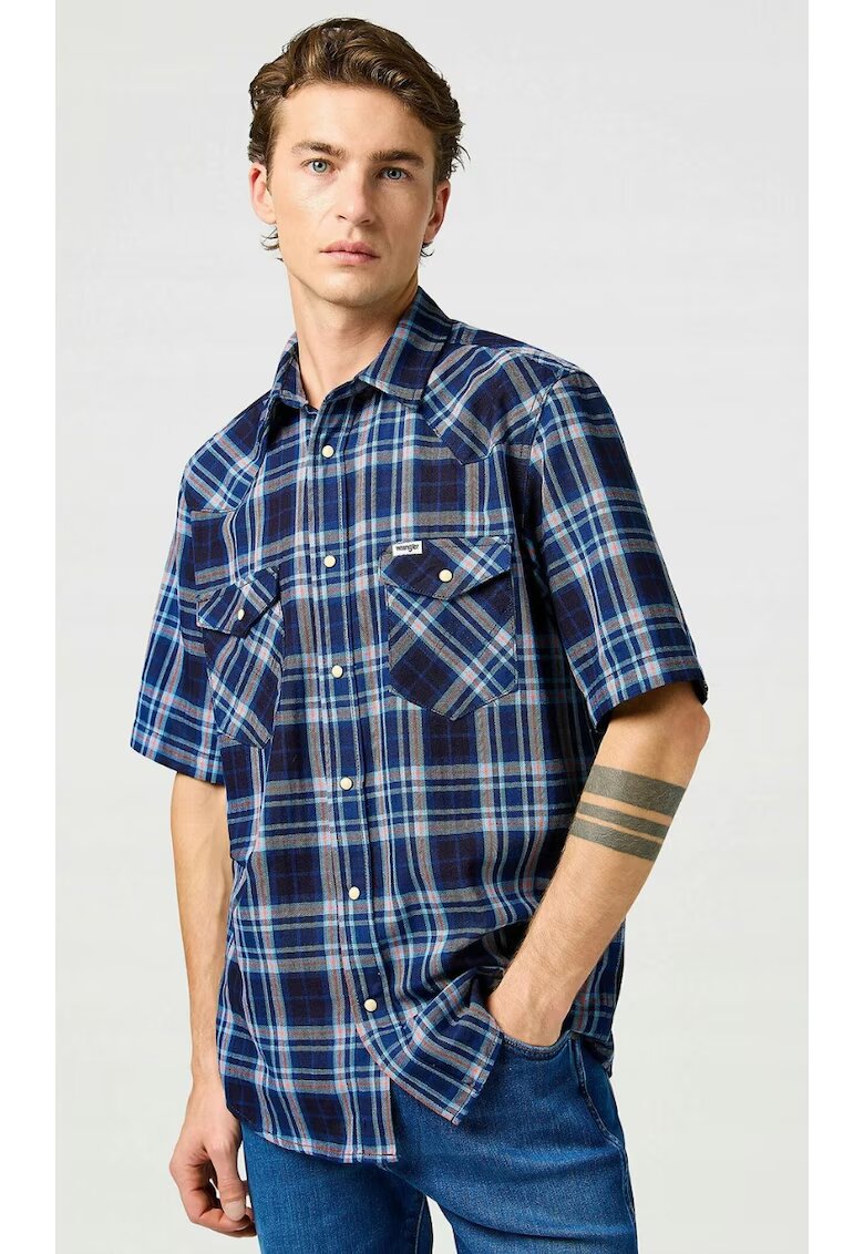 Wrangler Camasa barbati - SS WESTERN SHIRT - 2 buzunare - albastru - bumbac