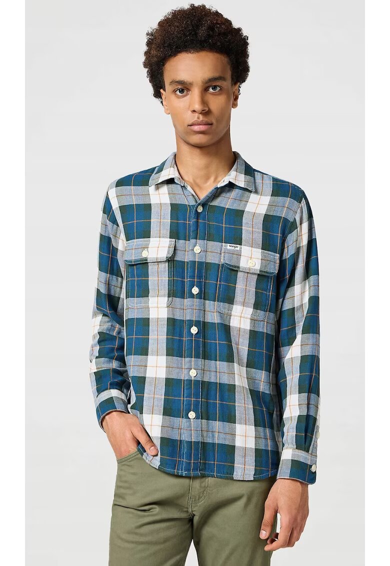 Wrangler Camasa barbati - supradimensionata - verde - bumbac - 2 buzunare