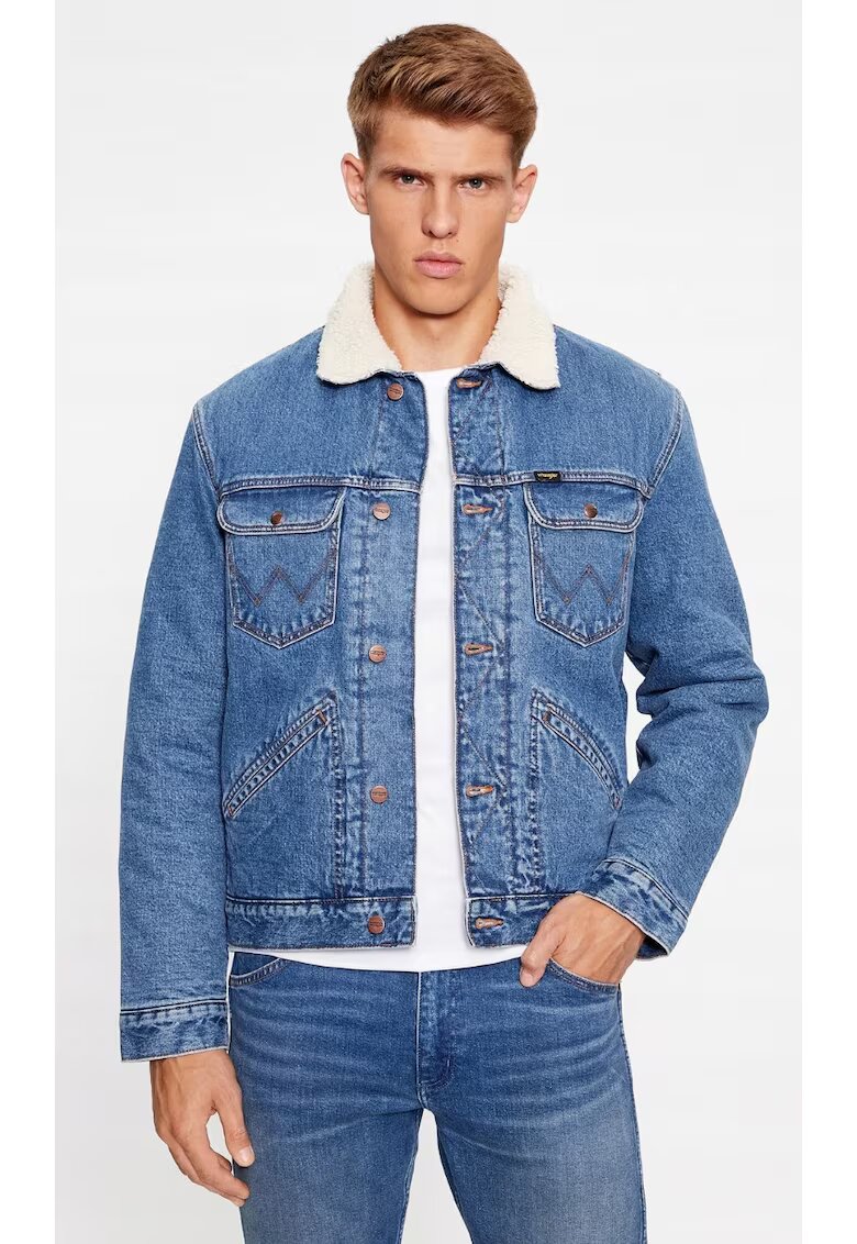 Wrangler Geaca denim barbati 124MJ Sherpa - croiala regulata - albastra - 100% bumbac - cu izolatie