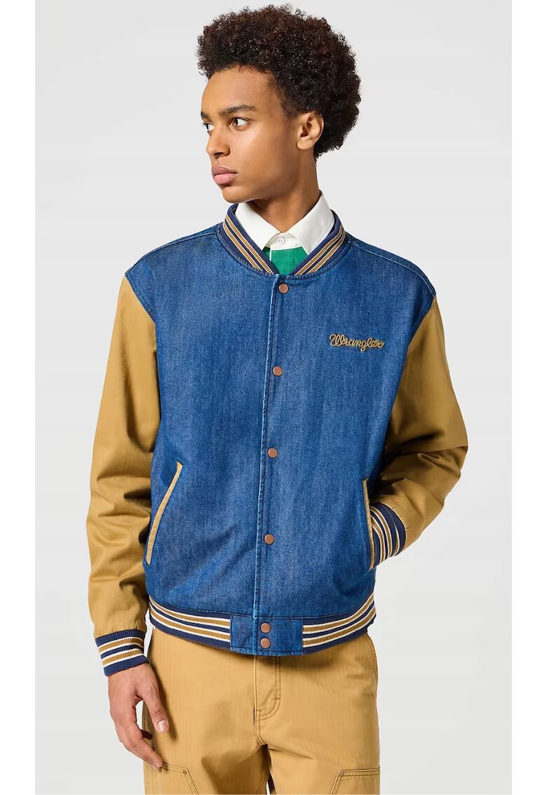 Wrangler Jacheta bomber barbati Varsity - regular fit - bumbac/elastan - maro/albastru