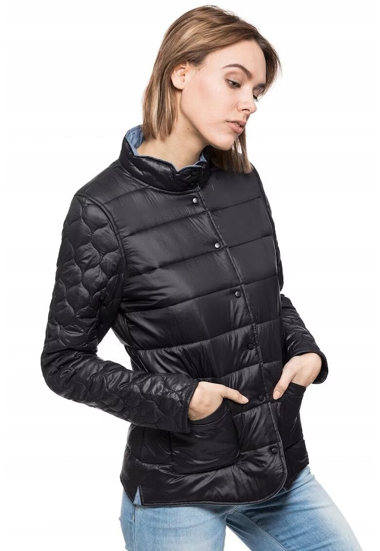 Wrangler Jacheta de tranzitie pentru femei - REVERSIBLE JACKET - Bumbac - Fara gluga - Nasturi - Albastru/Negru -