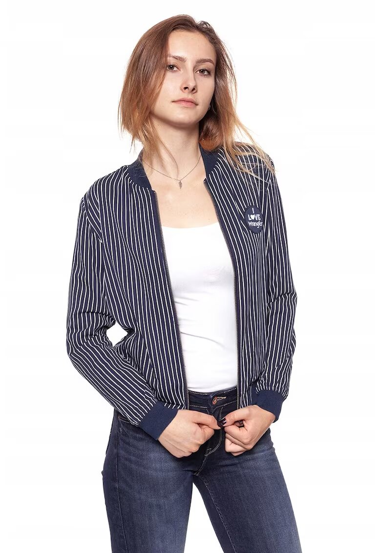 Wrangler Jacheta De Tranzitie - Stripes Bomber - Croiala Regulara - Fermoar - 100% Vascoza - 1 Buzunar Pe Piept - XS - Alb - 1 Bucata