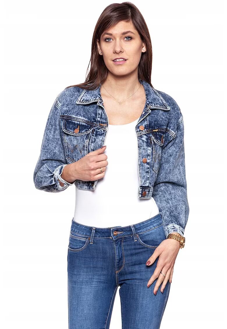 Wrangler Jacheta Din Denim - Jacheta Cropped M - Croi Regular - Inchidere: Nasturi - Compozitie Material: 100% Bumbac - Numar De Buzunare: 2 - M - Albastru - 1 Bucata