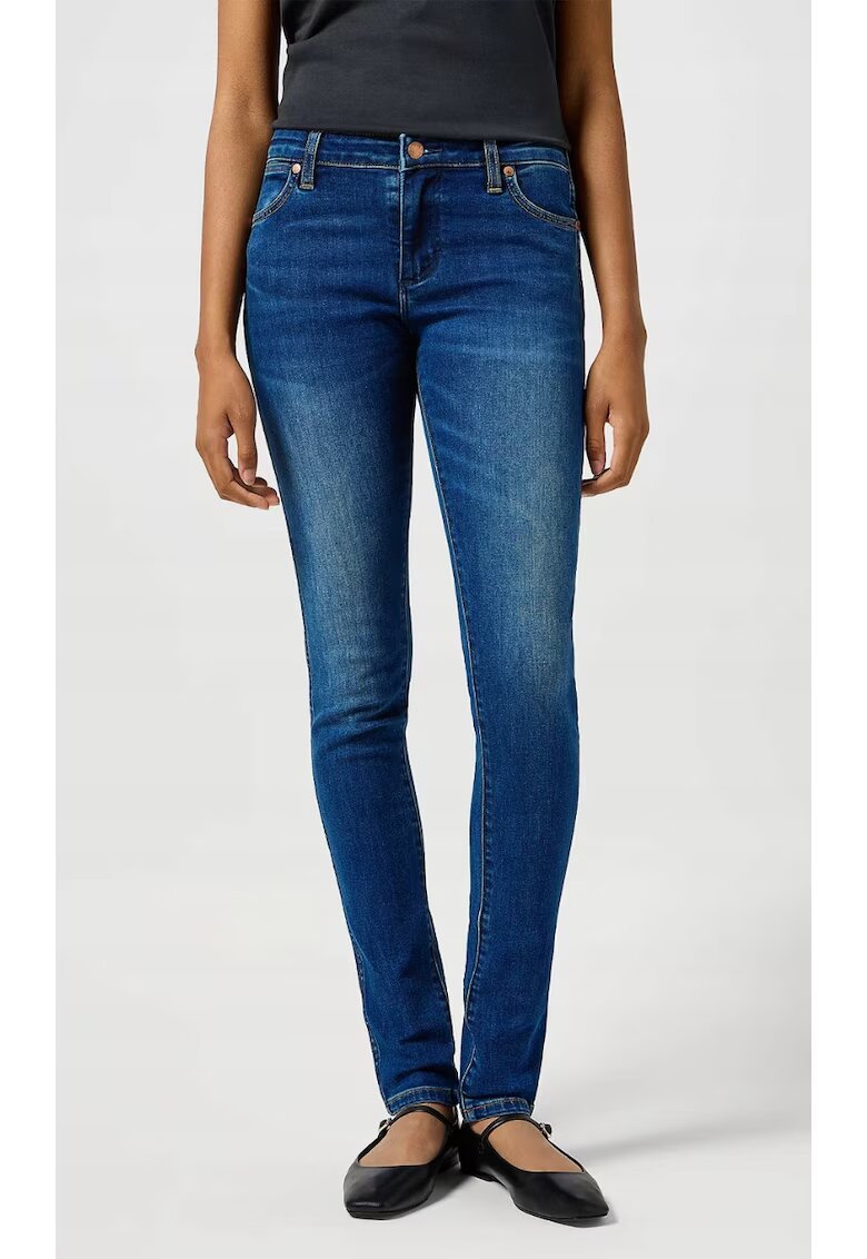 Wrangler Pantaloni jeans dama Spat Jean - tigareta - albastru inchis - bumbac - talie joasa - fermoare