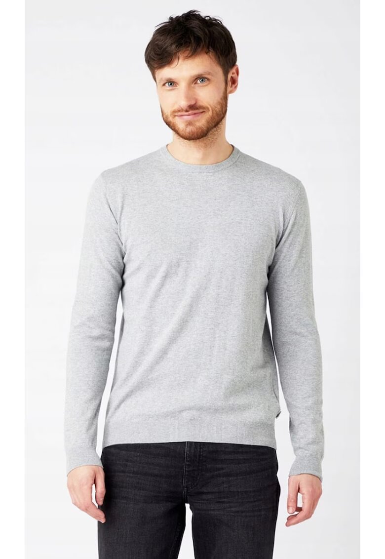 Wrangler Pulover barbati model Crew Knit - gri mediu - croiala regulata - 100% bumbac