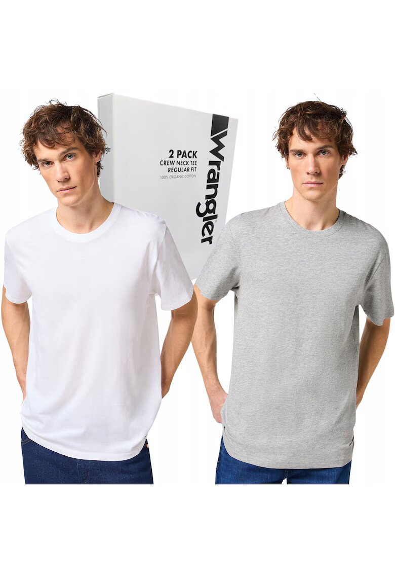 Wrangler Set 2 tricouri barbati - croiala regular fit - bumbac organic - alb/gri -