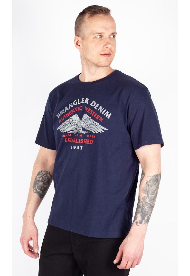 Wrangler Tricou barbati Americana - bleumarin - bumbac - croiala clasica - imprimeu - Bleumarin