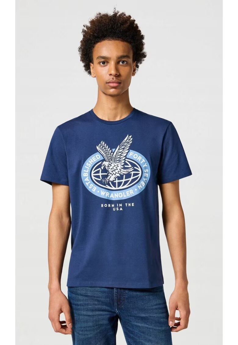 Wrangler Tricou barbati - AMERICANA bumbac - bleumarin - imprimeu - Bleumarin