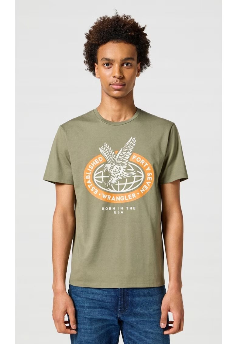 Wrangler Tricou barbati - AMERICANA TEE - verde - bumbac - maneca scurta