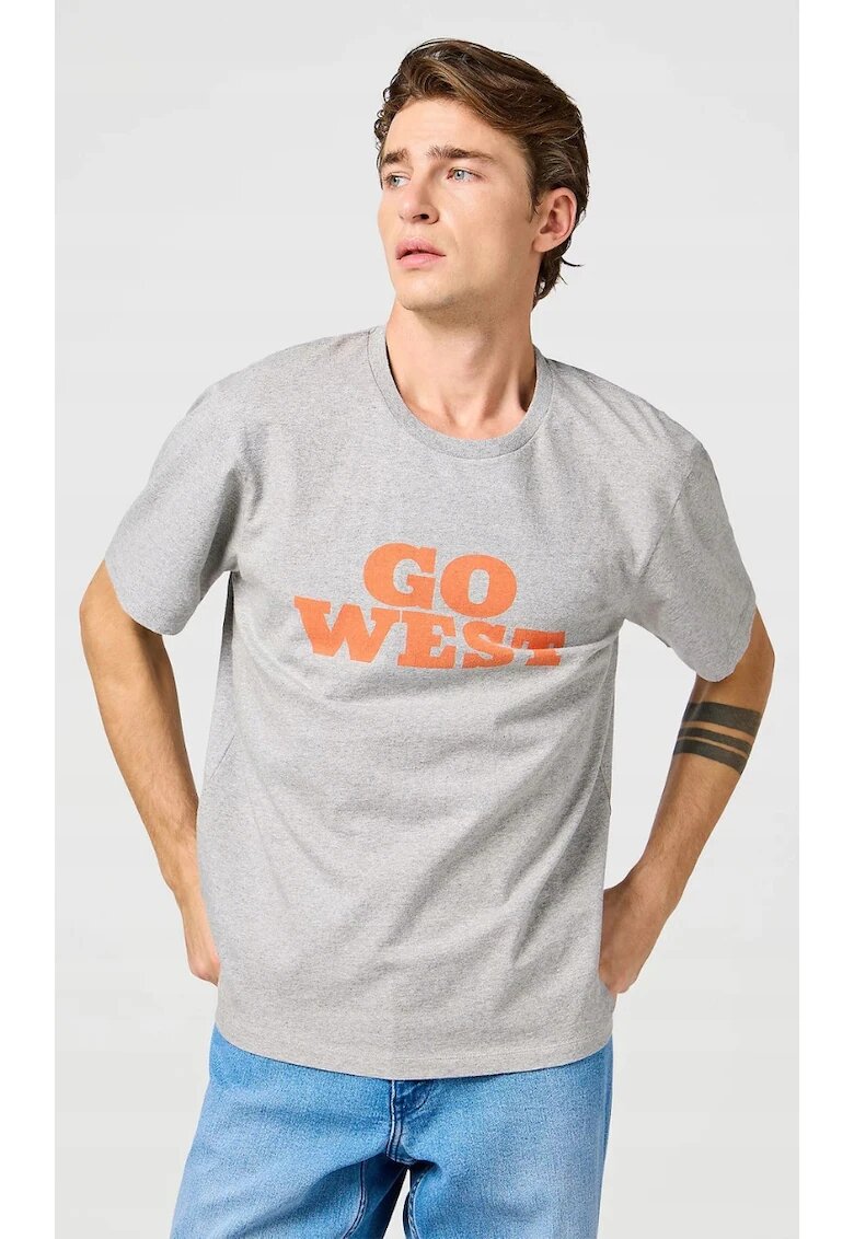 Wrangler Tricou barbati - GRAPHIC TEE - bumbac - gri - maneca scurta - regular fit