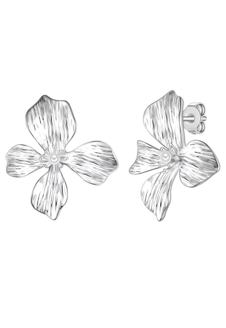 Yokoamii Cercei cu tija - in forma de floare - decorati cu perle sintetice - Argintiu