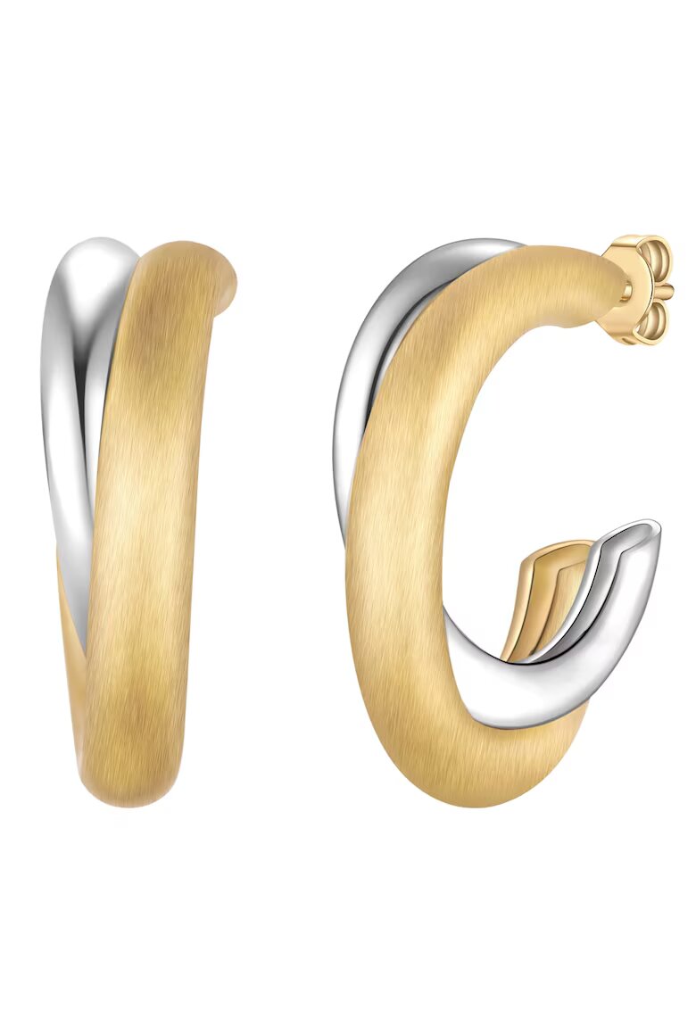 Yokoamii Cercei rotunzi placati cu aur de 14K - cu model in doua nuante - Auriu/Argintiu