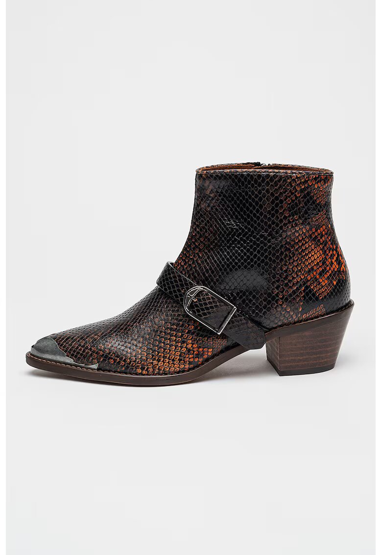 Zadig & Voltaire Botine de piele cu toc cubanez Tylow - Negru/Caramel