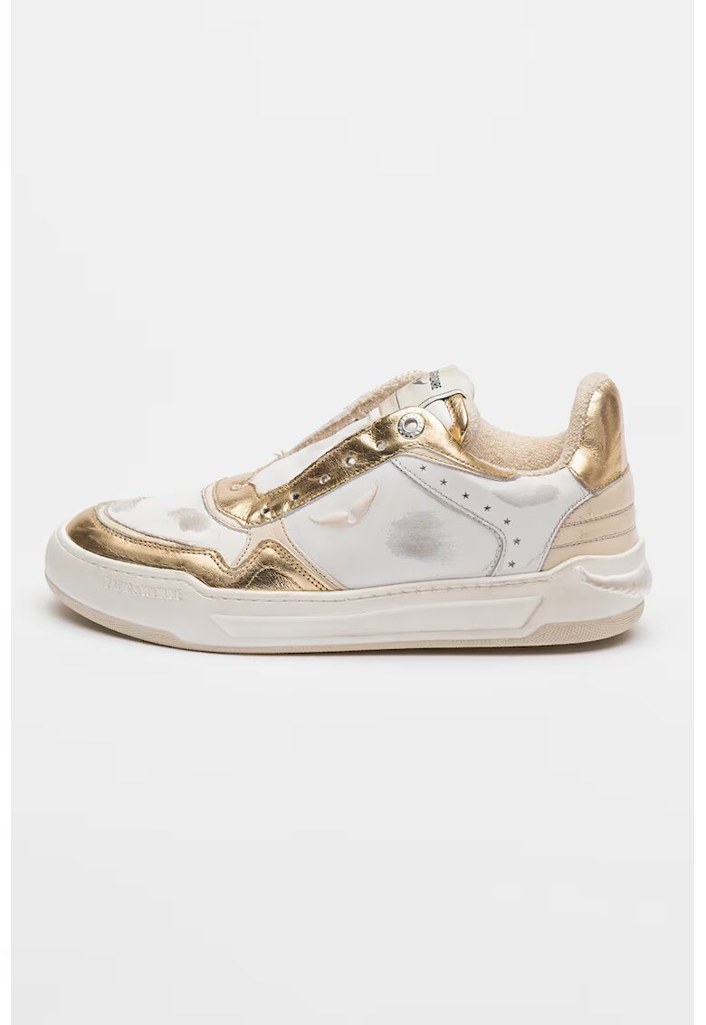 Zadig & Voltaire Pantofi sport low-cut cu logo - Alb/Auriu