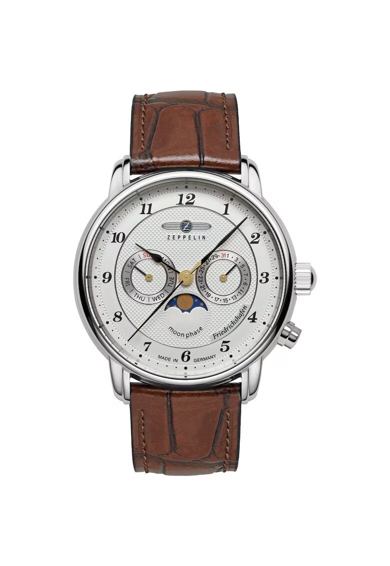 Zeppelin Ceas barbati - model 8536-1 - mecanism quartz - bratara din piele naturala - carcasa inox - alb - 40mm