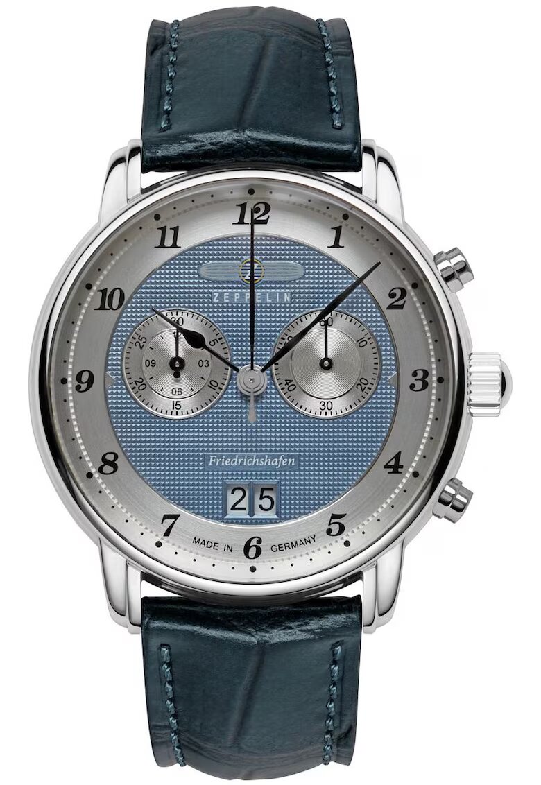 Zeppelin Ceas Chronograph 8584-3 - quartz - albastru - curea din piele naturala - 50m rezistenta la apa