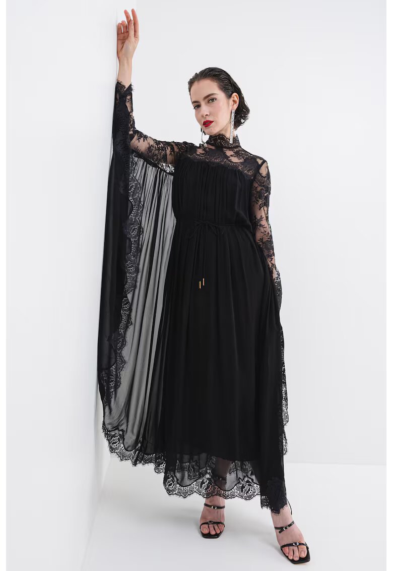 ZIMMERMANN Rochie cu garnituri de dantela si maneci liliac - Negru/Transparent