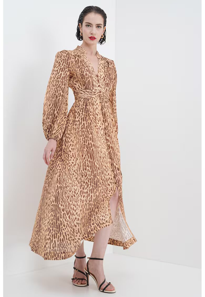 ZIMMERMANN Rochie de in cu animal print - Maro inchis/Maro deschis