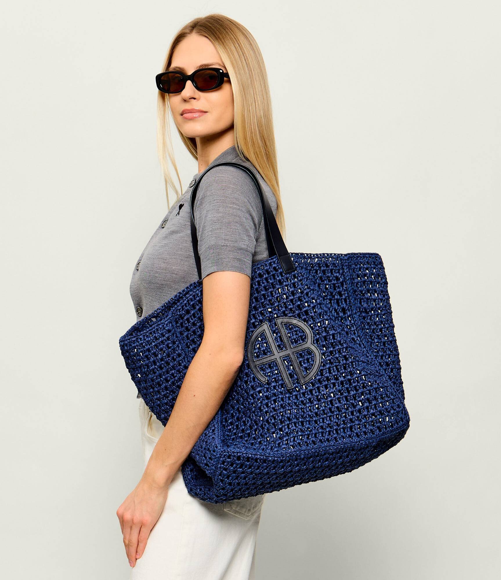 Anine Bing Geantă shopper LARGE RIO cu adaos de piele