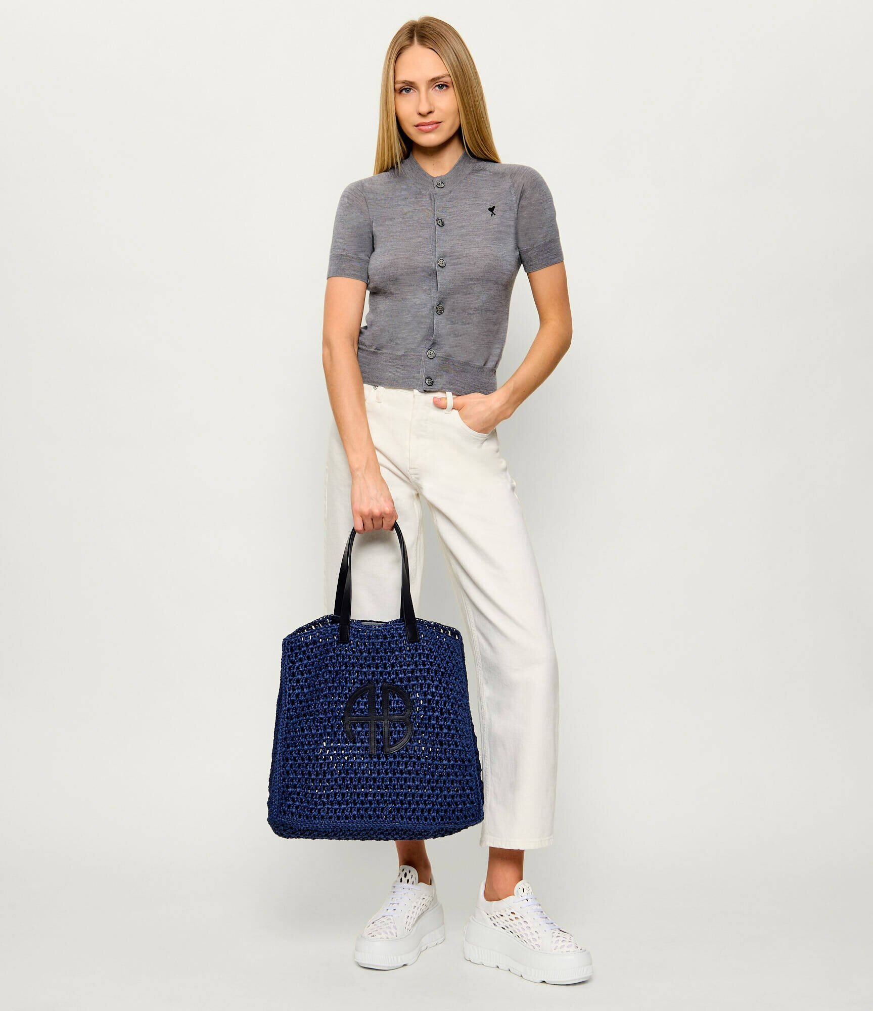 Anine Bing Geantă shopper LARGE RIO cu adaos de piele