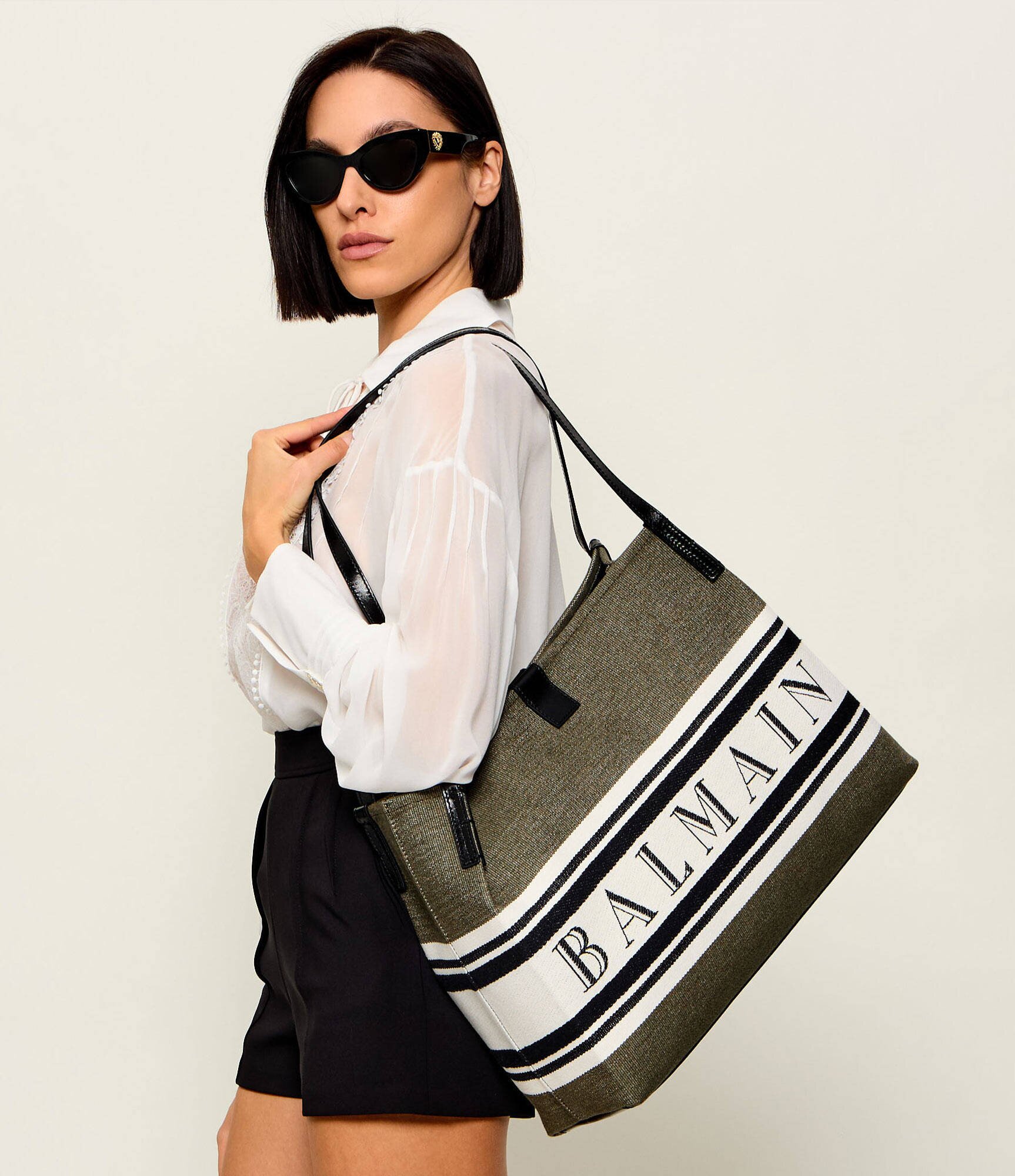 Balmain Geantă shopper Release cu adaos de piele