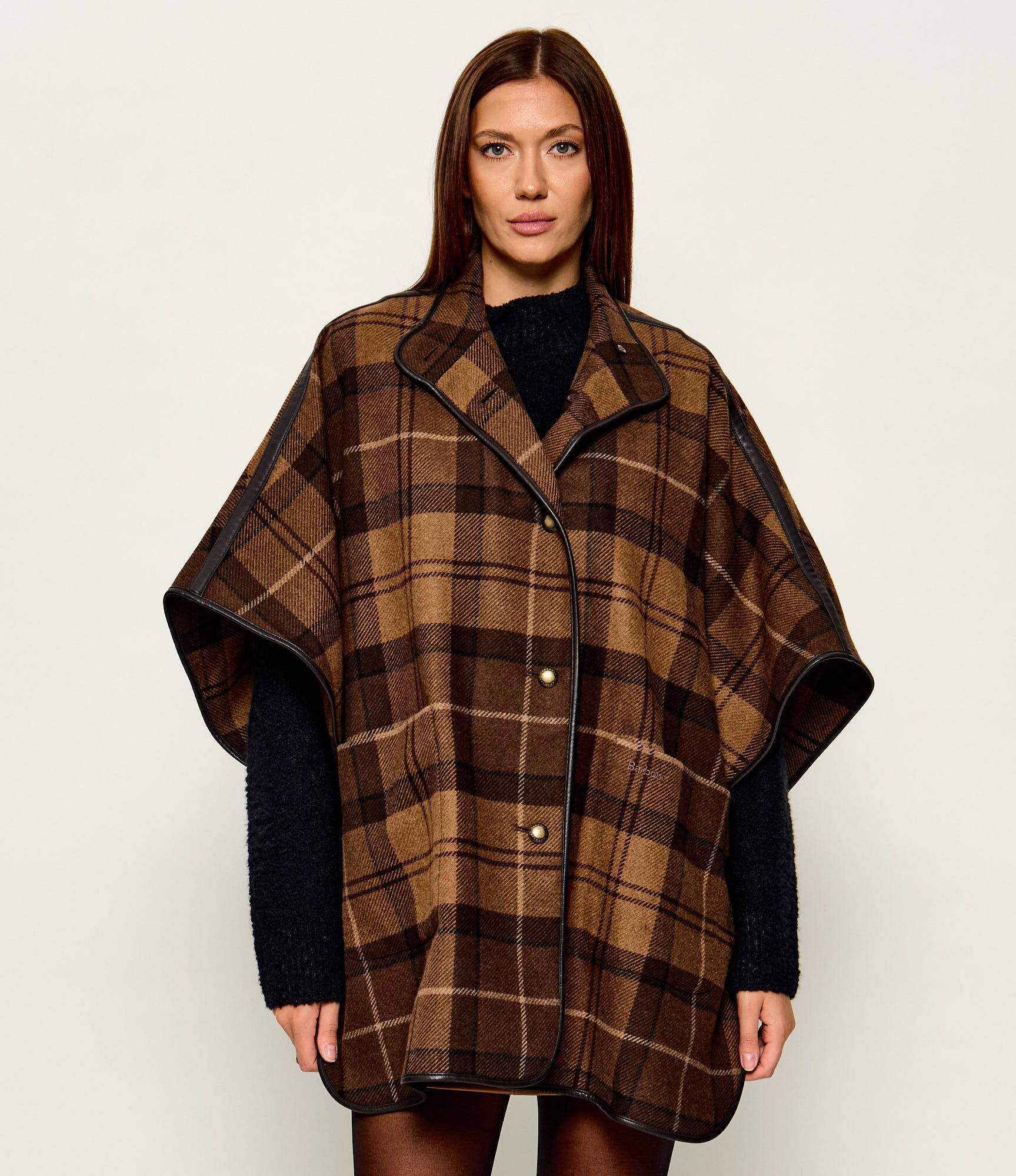 Barbour De lână poncho Judith | Relaxed fit cu adaos de piele