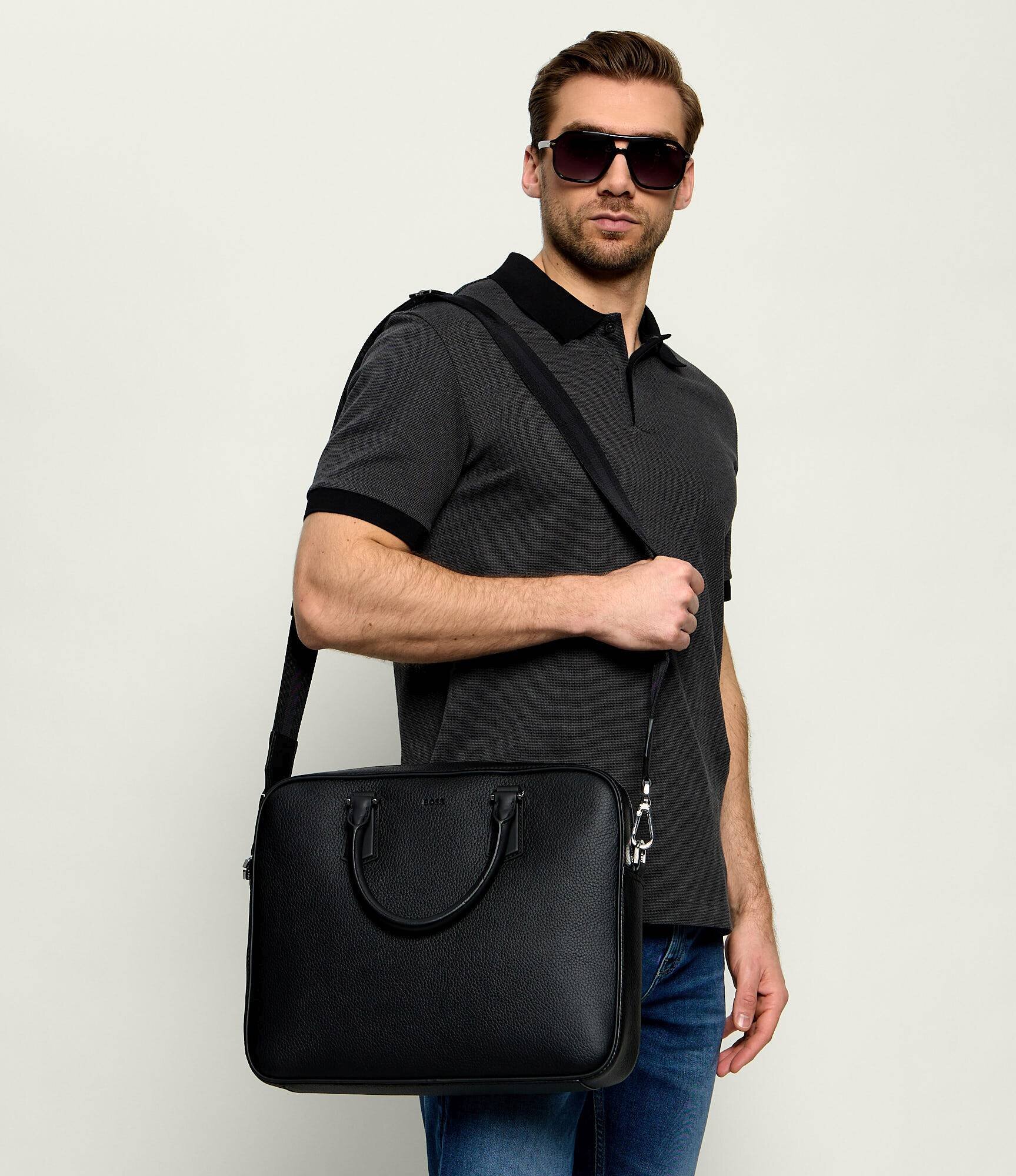 BOSS BLACK De piele geantă pentru laptop 15" New Crosstown_Doc N.