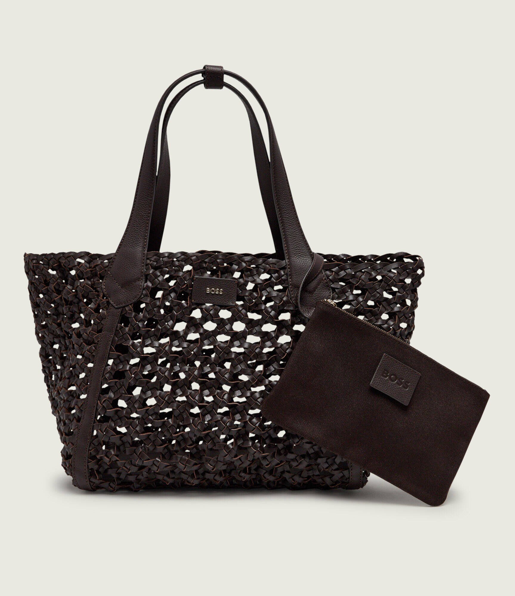 BOSS BLACK De piele geantă shopper + borsetă Lenah