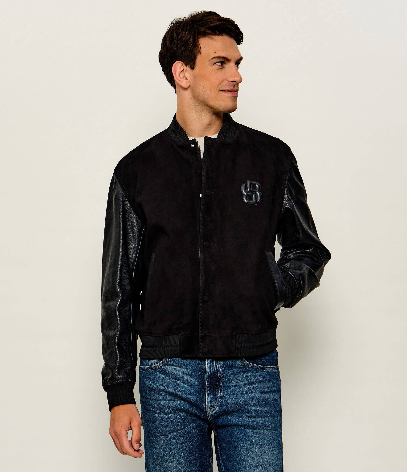 BOSS BLACK Geacă bomber C-Mileon | piele întoarsă | regular fit cu adaos de piele
