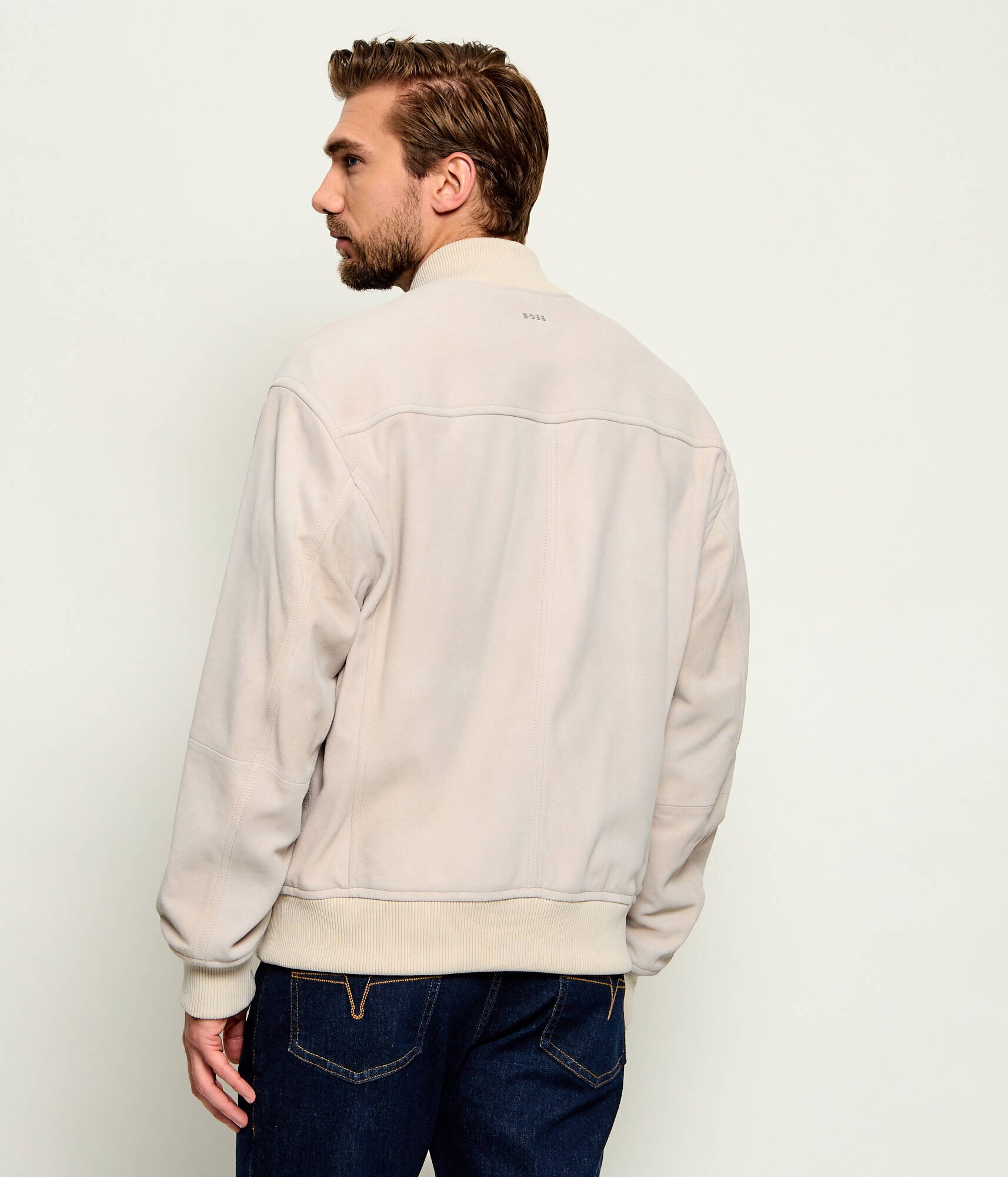 BOSS Orange Geacă bomber Jonorve | piele întoarsă | Slim Fit cu adaos de piele