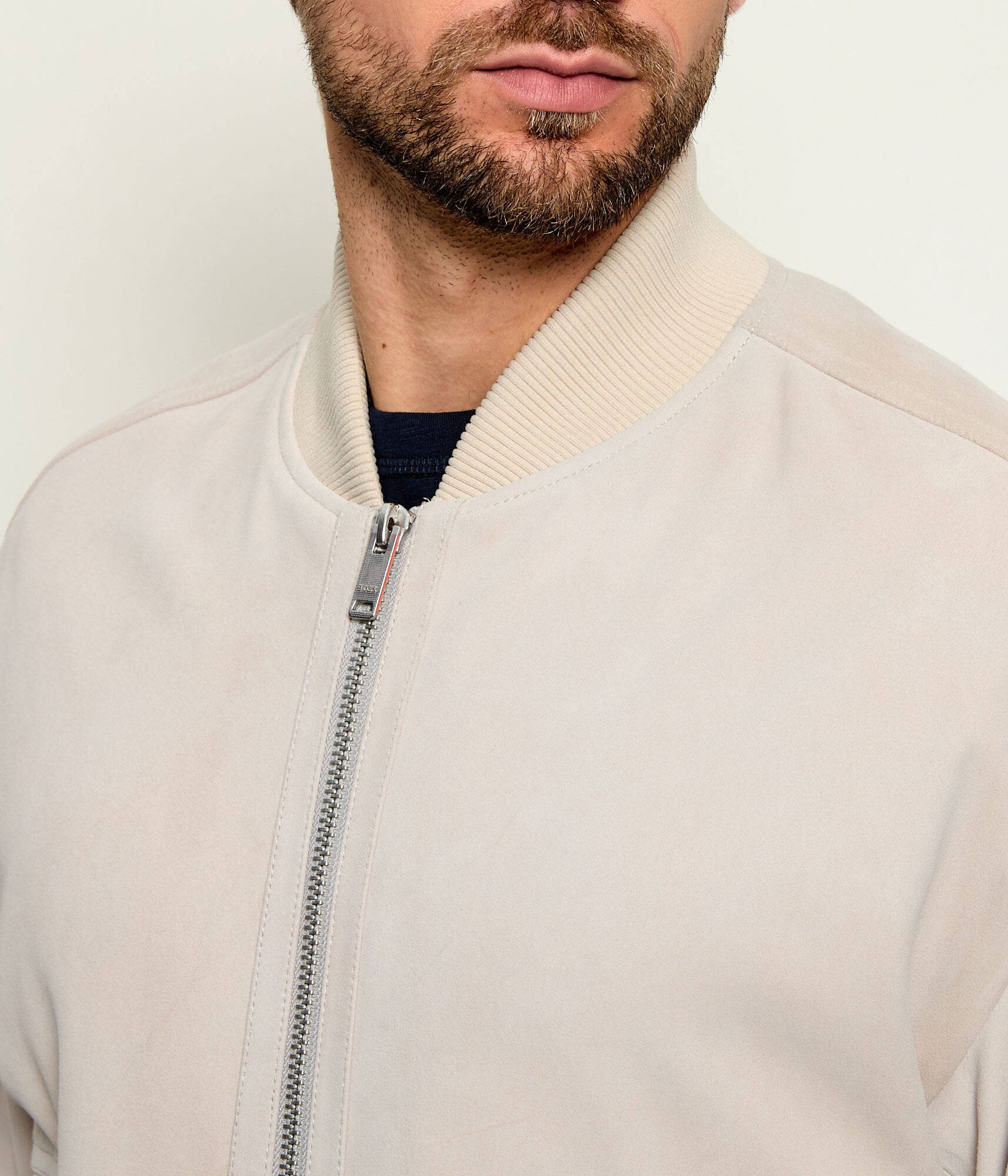 BOSS Orange Geacă bomber Jonorve | piele întoarsă | Slim Fit cu adaos de piele
