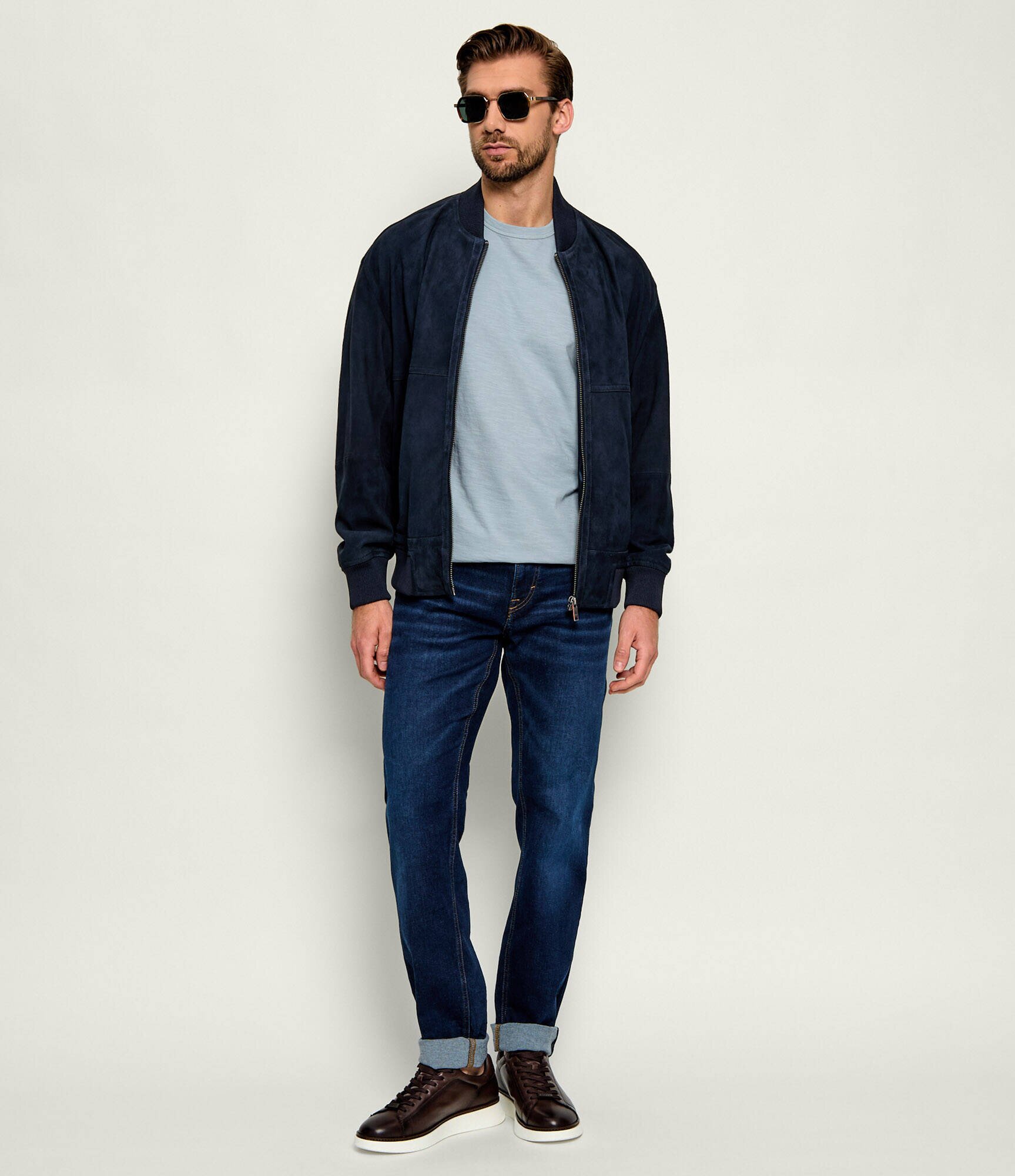 BOSS Orange Geacă bomber Jonorve | piele întoarsă | Slim Fit cu adaos de piele