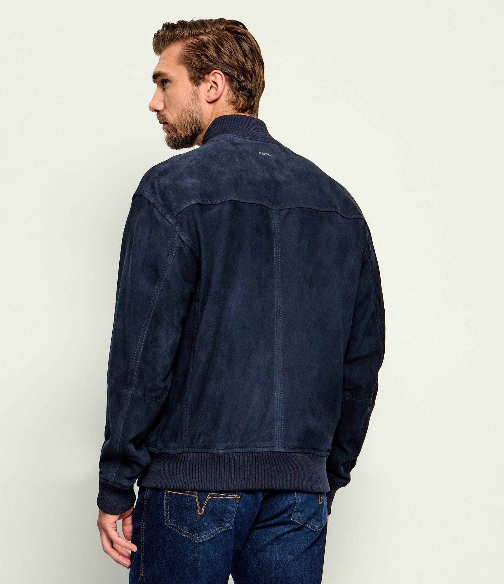 BOSS Orange Geacă bomber Jonorve | piele întoarsă | Slim Fit cu adaos de piele