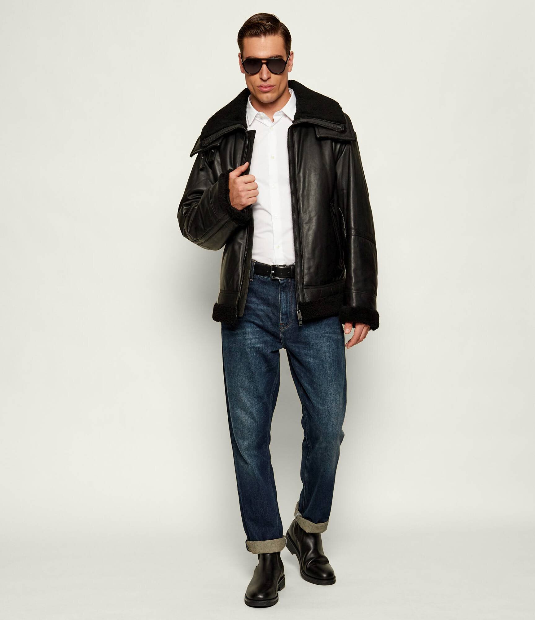 BOSS Orange Geacă de piele Joglaci | Relaxed fit | shearling