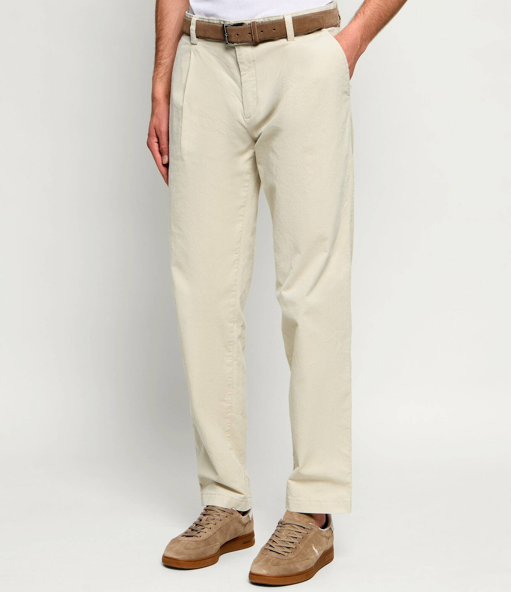 BOSS Orange Pantaloni chino Pleated_3 | Tapered fit | catifea reiată