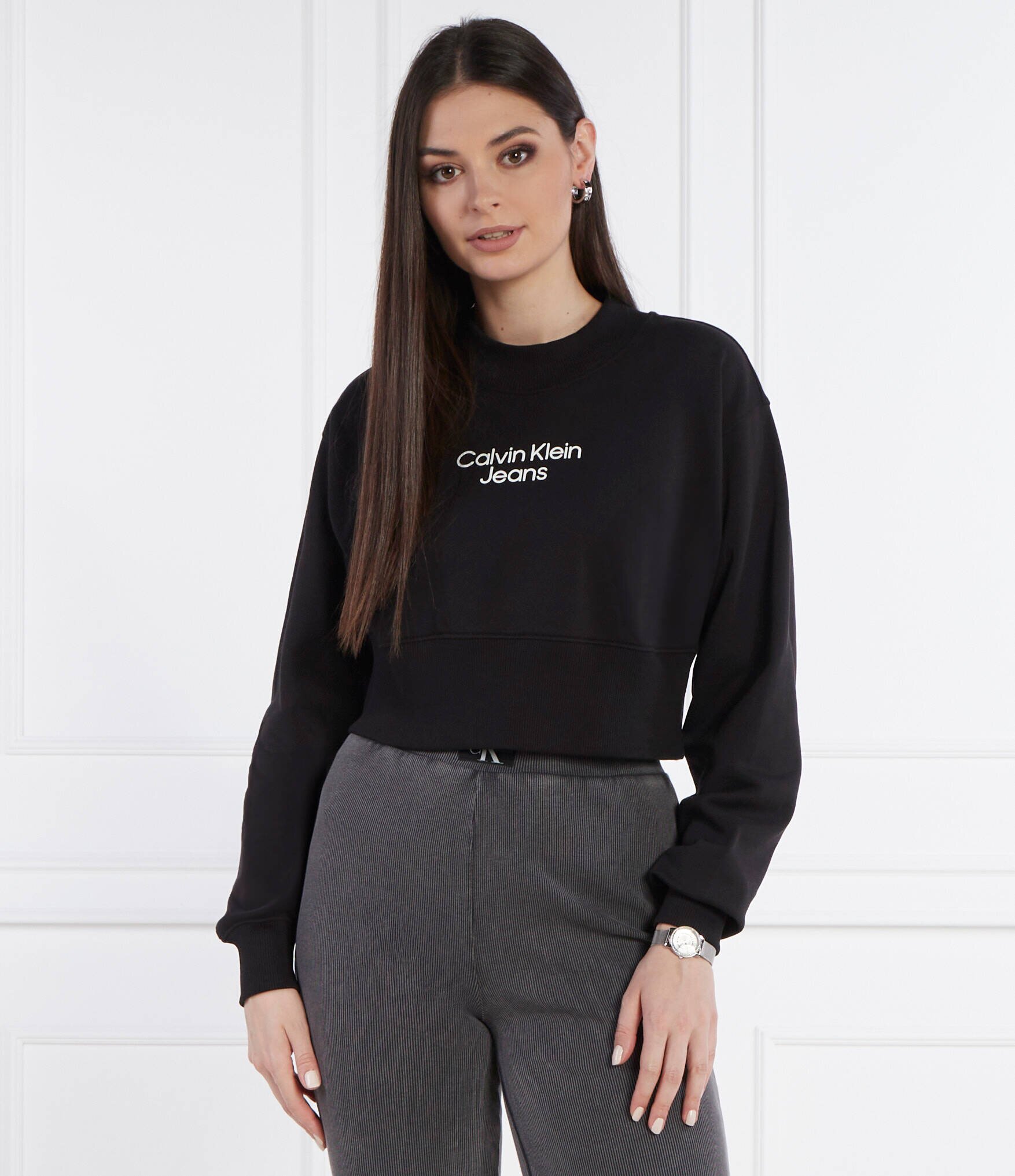 Calvin Klein Jeans Hanorac STACKED INSTITUTIONAL | Cropped Fit