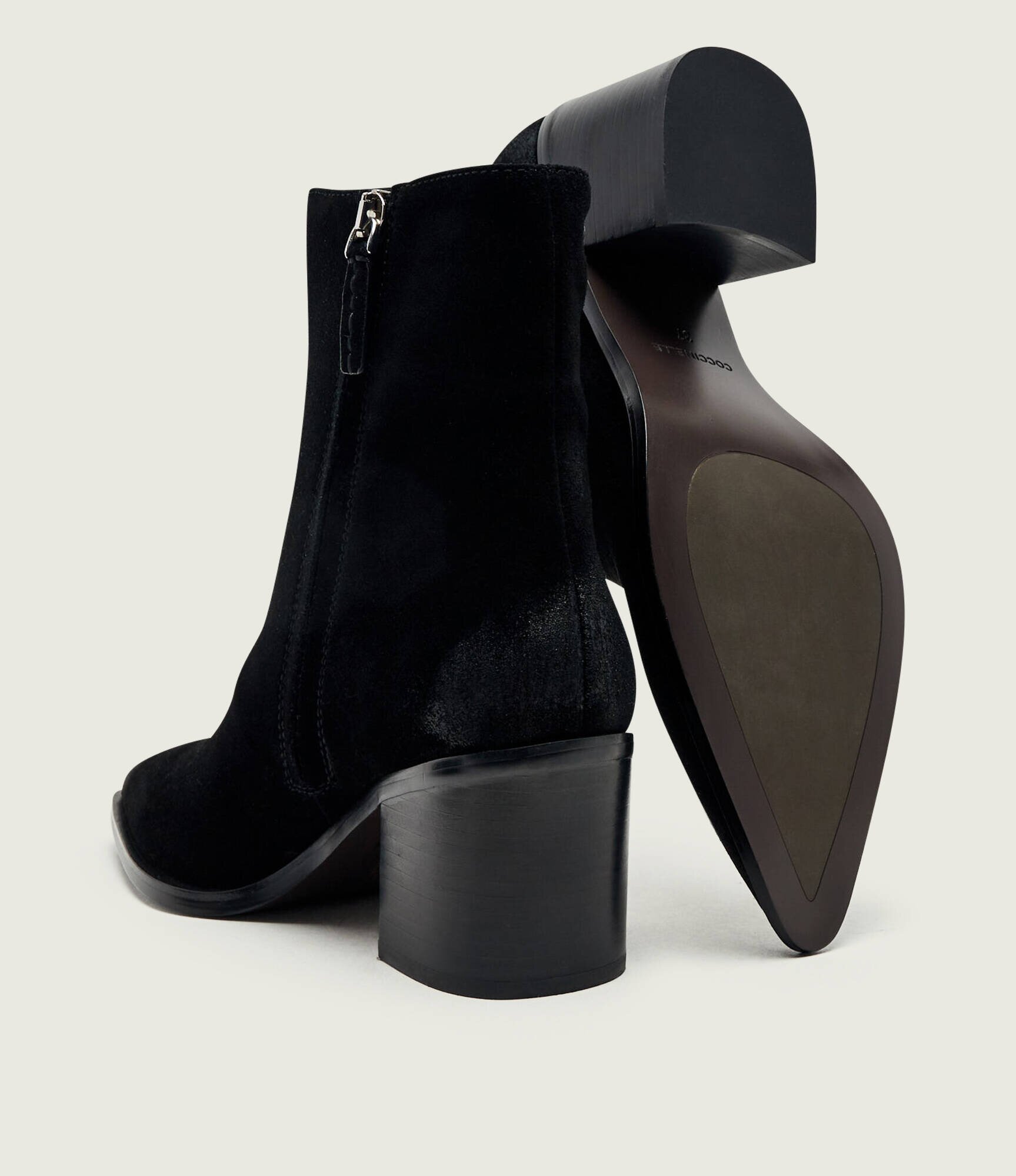 Coccinelle Botine cu toc Gretel | piele întoarsă