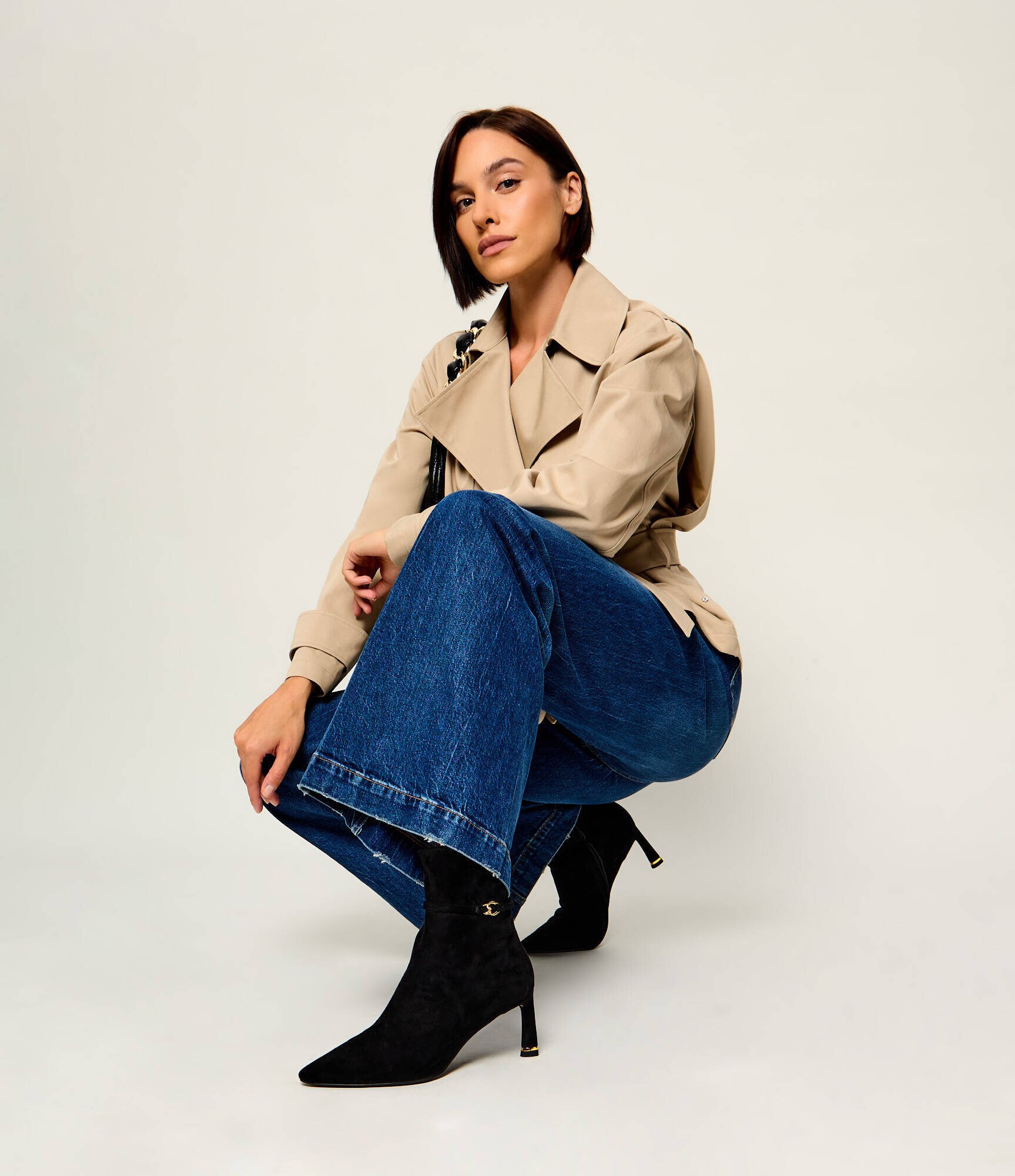 Coccinelle Botine cu toc subțire C-Look | piele întoarsă