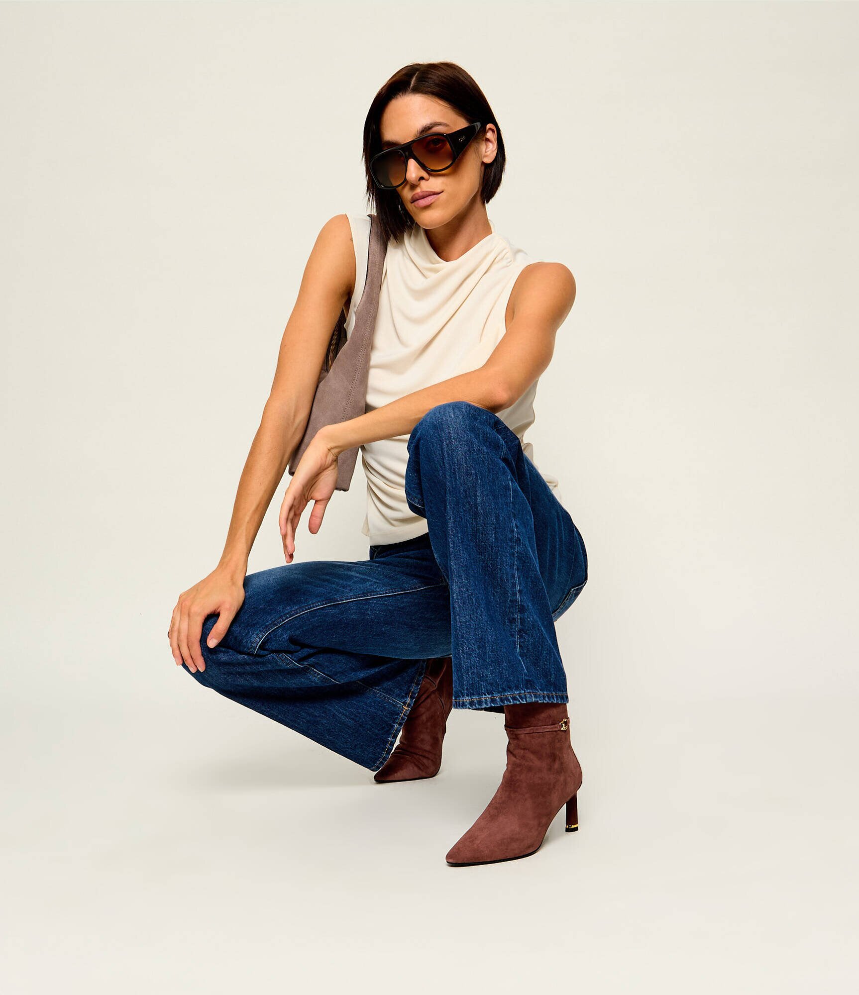 Coccinelle Botine cu toc subțire C-Look | piele întoarsă